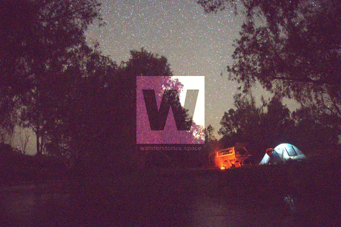 Camping under the star with a fire at the Valley of Lagoons
