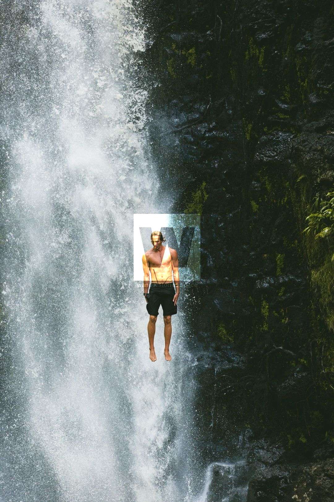 Big waterfall cliff jump