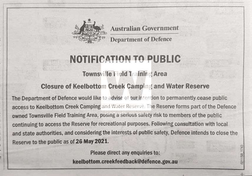 closure of keelbottom creek camping and water reservoir